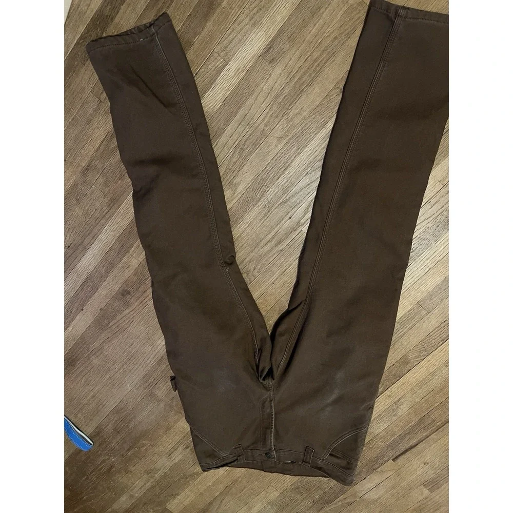 Rugged Wear Haggar Mens 32x34 Flannel Lined Brown Canvas Work Pants Straight Leg
